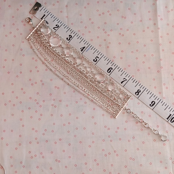 Silver Tone Multi Chain Clear Crystal Bracelet - Picture 4 of 6